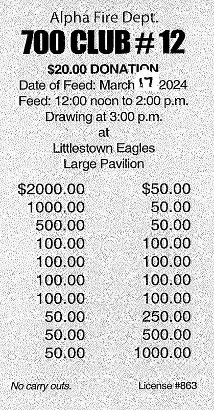 Last Call for 700 Club Tickets! - Alpha Fire Company #1